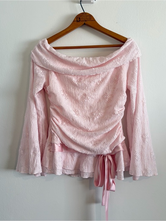 Cider Tops - Cider Light Pink Off-Shoulder Daisy Lace Blouse